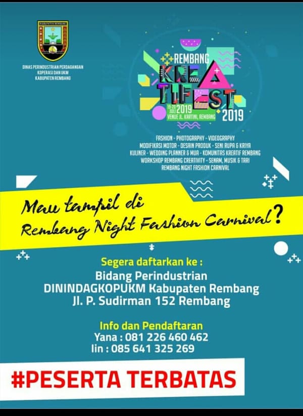Meriahkan Hari Jadi Rembang ke 278, Pemkab Gelar Kreatifest 2019